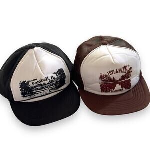 Set of 2 Vintage Foam Corded Mesh Snapback Trucker Cap Hats 80s-90s Idyllwild CA